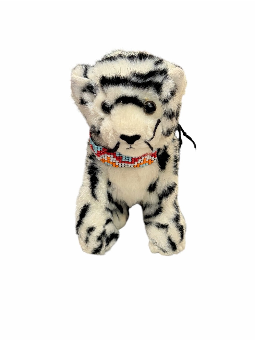 Tundra Snow Leopard Plush with Multicolor Beaded Collar - White & Black